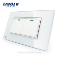 Manufacturer Livolo Luxury White Crystal Glass Panel switch Two 2 Gangs two 2 Way Push Button Home Wall Switch VL-C3K2S-81